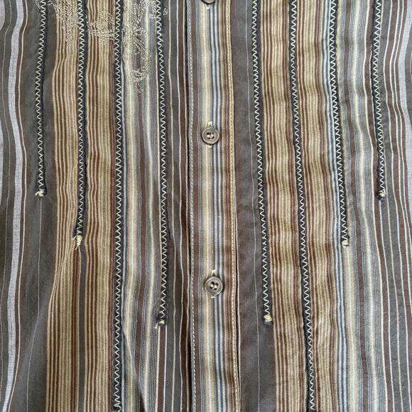 AT Collins Preppy Embroidered Button Down Shirt Hippie Striped Edgy Western XL - Picture 3 of 10